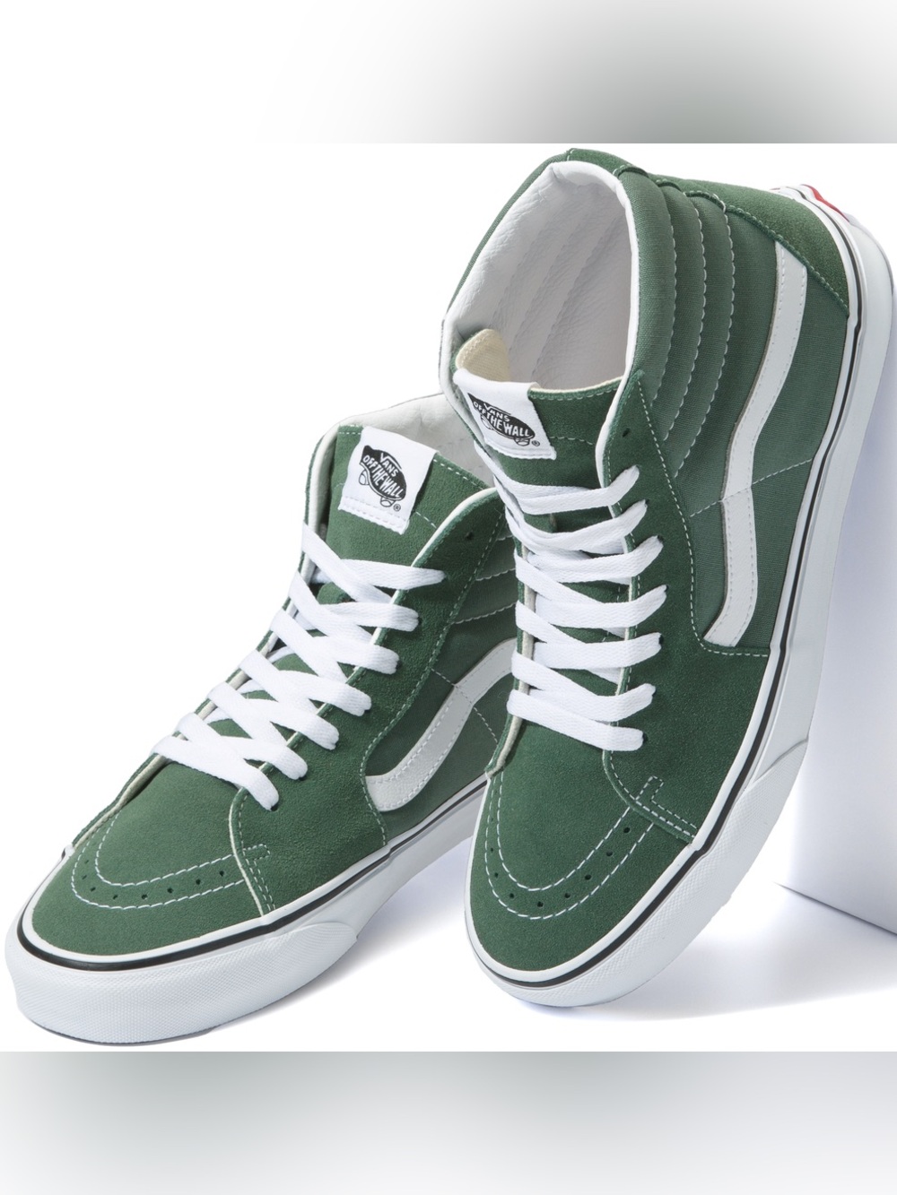 Vans Green and White High-Top Skate Sneakers
